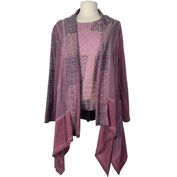 Parsley & Sage Patchwork Embroidered Cardigan Jacket Tank Set 1X Pink Lagenlook - Picture 12 of 12